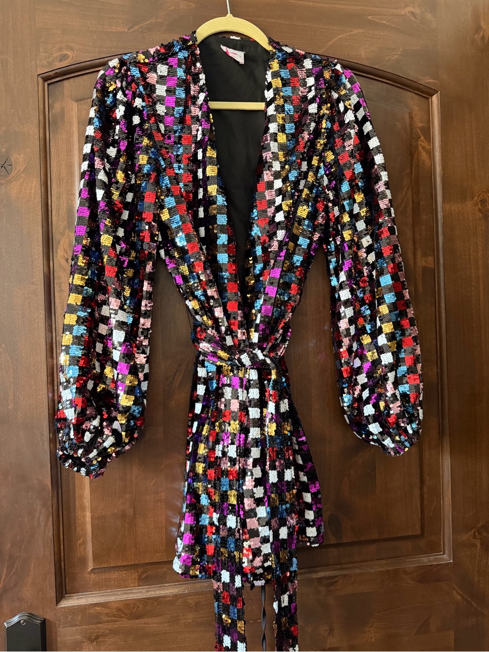 Buddy Love Multicolor Sequin Wrap Dress / jacket with Long Puffed Sleeves Med